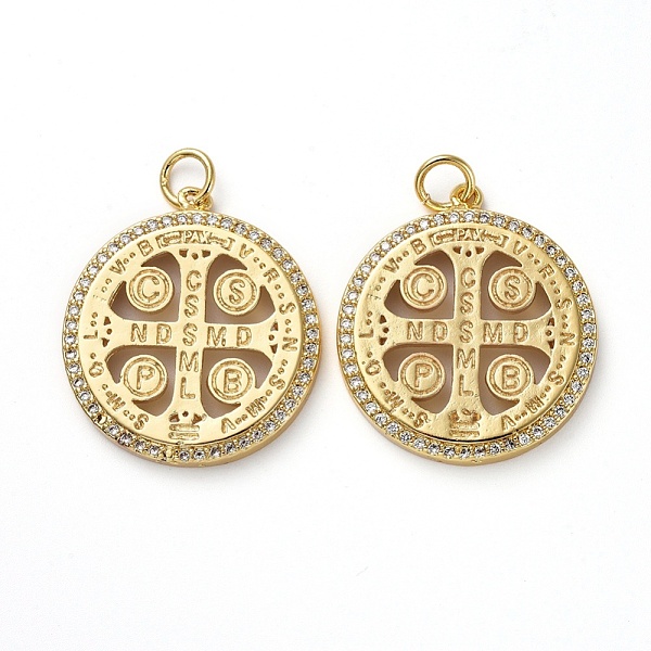 

PandaHall Golden Tone Brass Micro Pave Cubic Zirconia Pendants, with Jump Rings, Flat Round with Cross & Word, Clear, 25x22x3mm, Hole: 3mm...