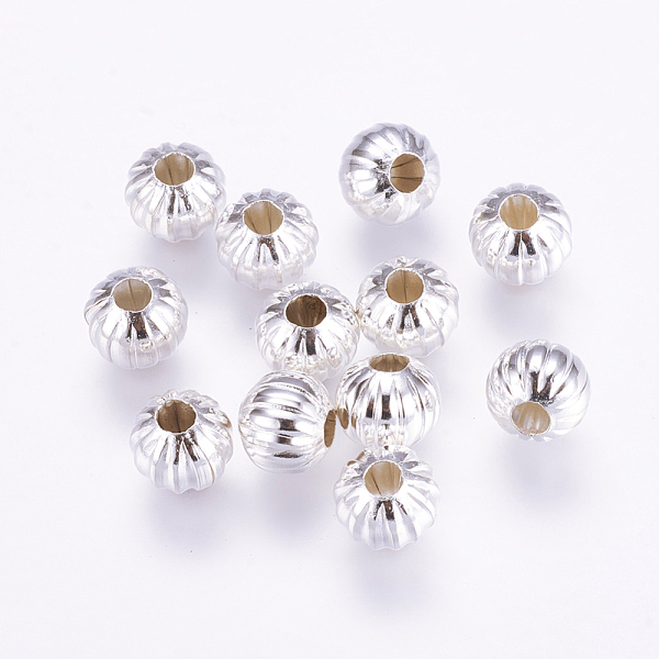 

PandaHall Iron Corrugated Beads, Silver Color Plated, Round, about 8mm in diameter, hole: 3mm, about 1563pcs/1000g Iron Round