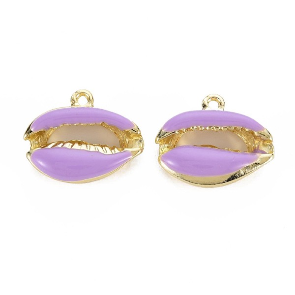 

PandaHall Rack Plating Alloy Pendants, with Enamel, Cadmium Free & Lead Free, Cowrie Shell, Light Gold, Lilac, 16.5x19x5.5mm, Hole: 1.6mm..., Purple