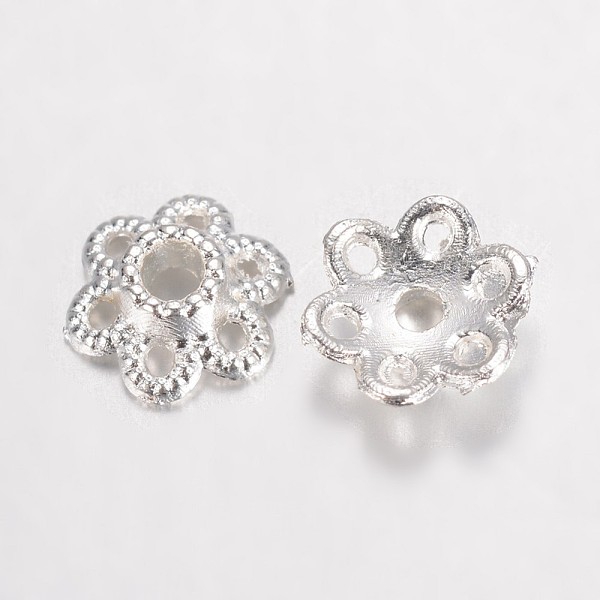 

PandaHall Alloy Fancy Bead Caps, Hollow 6-Petal Flower, Silver Color Plated, 6.5x2mm, Hole: 1mm Alloy