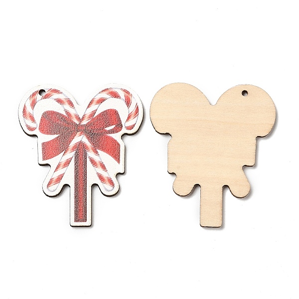 

PandaHall Single Face Christmas Printed Wood Big Pendants, Christmas Candy Cane Charms, Red, 55x47x2.5mm, Hole: 2mm Wood Candy Cane Red