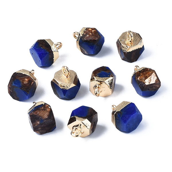 

PandaHall Assembled Synthetic Bronzite and Lapis Lazuli Charms, with Light Gold Brass Loop, Faceted, Octagon, 11~13x8~9x8~9mm, Hole...