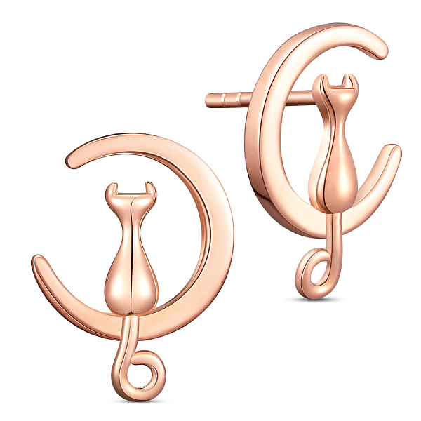 

PandaHall SHEGRACE Unique Design 925 Sterling Silver Stud Earrings, Half Hoop Earrings, with Kitten and Moon, Rose Gold, 18.14x13mm Sterling...