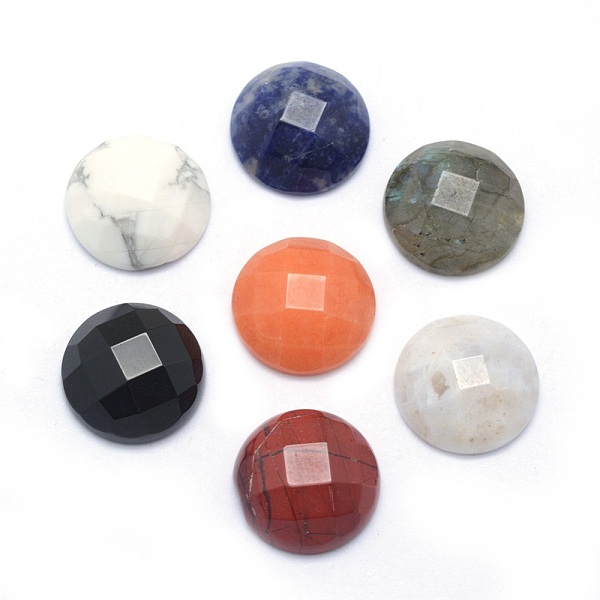 

PandaHall Natural Gemstone Cabochons, Faceted, Half Round, 14~14.5x5mm Mixed Stone Half Round