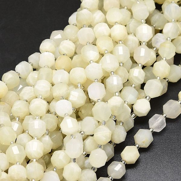 

PandaHall Natural White Moonstone Beads Strands, with Seed Beads, Faceted, Bicone, Double Terminated Point Prism Beads, 9~10.5x8~10mm, Hole...