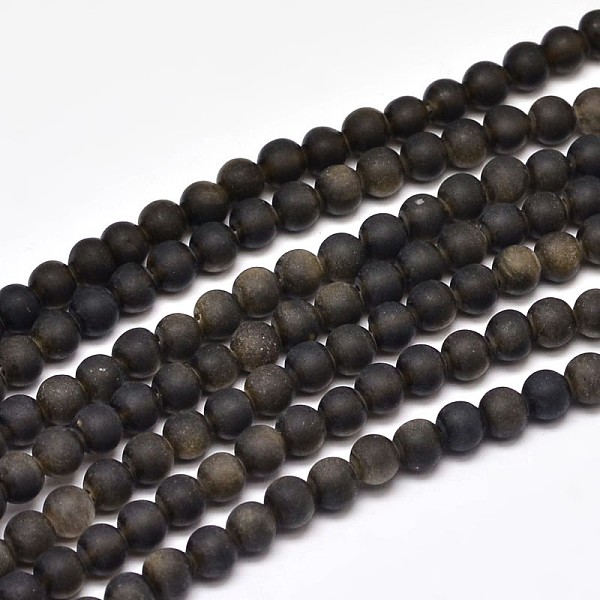 

PandaHall Frosted Natural Golden Sheen Obsidian Round Bead Strands, 4mm, Hole: 1mm, about 95pcs/strand, 15 inch Golden Sheen Obsidian Round