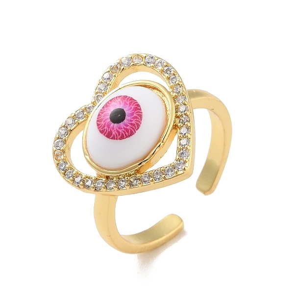 

PandaHall Cubic Zirconia Heart with Evil Eye Open Cuff Ring with Acrylic, Real 18K Gold Plated Brass Jewelry for Women, Cadmium Free & Lead...