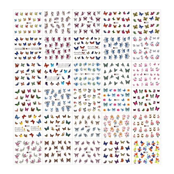 

PandaHall Nail Art Water Transfer Stickers Decals, Self-adhesive, For Nail Tips Decorations, Butterfly, Mixed Color, 6.125x5.3cm..., Multicolor