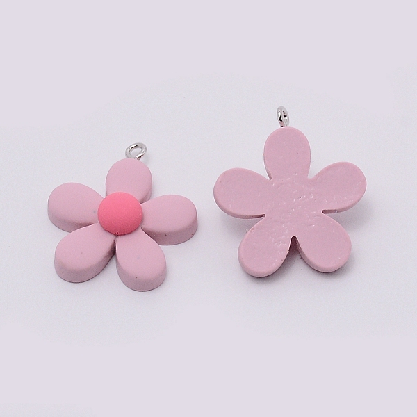 

PandaHall Resin Pendants, with Platinum Iron Peg Bail, Flower, Plum, 30x27x9mm, Hole: 2mm Iron+Resin Flower Purple