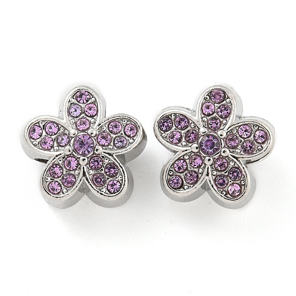 

PandaHall Rack Plating Alloy Rhinestone European Beads, Large Hole Beads, Cadmium Free & Nickel Free & Lead Free, Flower, Platinum..., Purple