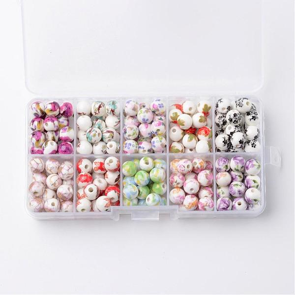 

PandaHall 1 Box Ten Color Handmade Printed Porcelain Beads, Round, Mixed Color, 8mm, Hole: 2mm, about 20pcs/color, about 200pcs/box..., Multicolor
