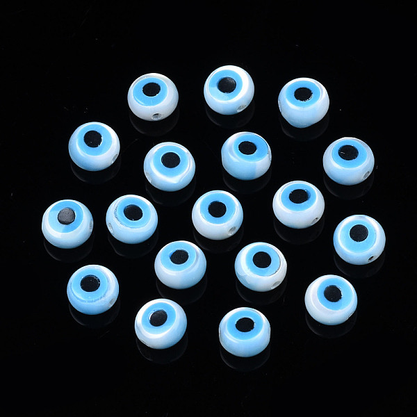 

PandaHall Natural White Shell Mother of Pearl Shell Beads, with Synthetic Turquoise, Evil Eye, Deep Sky Blue, 4x2mm, Hole: 0.7mm White Shell...