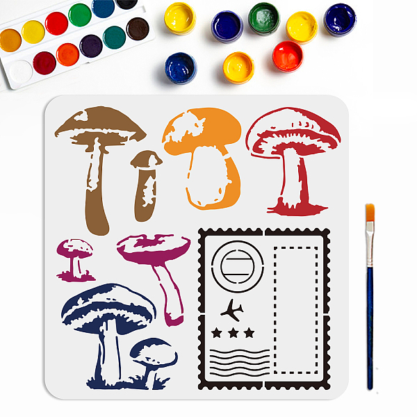 

PandaHall MAYJOYDIY US 1Pc PET Hollow Out Drawing Painting Stencils, with 1Pc Art Paint Brushes, for DIY Scrapbook, Photo Album, Mushroom...
