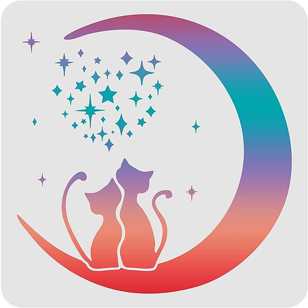 PandaHall FINGERINSPIRE Moon Cat Stencils Template 11.8x11.8inch Plastic Moon Star Stencils Drawing Painting Stencils Cat Star Pattern...