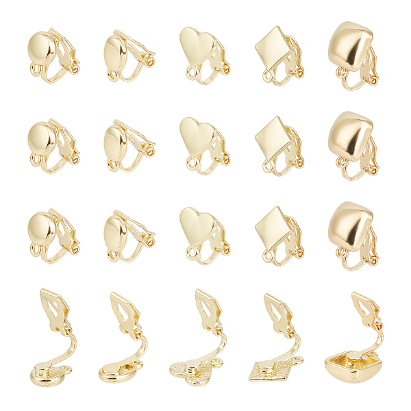 

PandaHall Unicraftale 20Pcs 5 Styles Alloy Clip-on Earring Findings, with Horizontal Loops, Heart & Flat Round & Oval & Rhombus & Square...