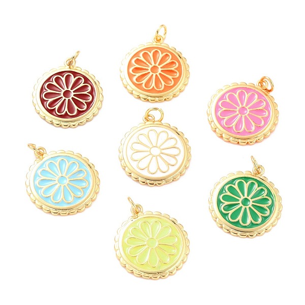 

PandaHall Real 18K Gold Plated Brass Pendants, with Enamel, Long-Lasting Plated, Flat Round with Flower, Mixed Color, 22.5x19.5x2mm, Jump..., Multicolor