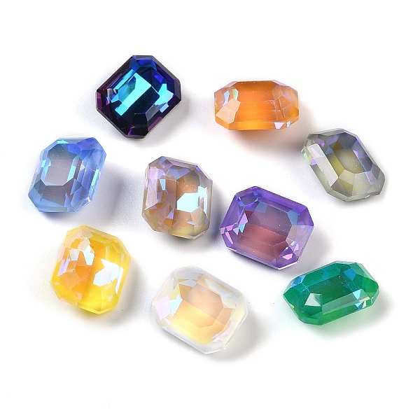 

PandaHall Glass Rhinestone Cabochons, Point Back, Faceted, Rectangle, Mixed Color, 10x8x4.7mm Glass Rhinestone Rectangle Multicolor
