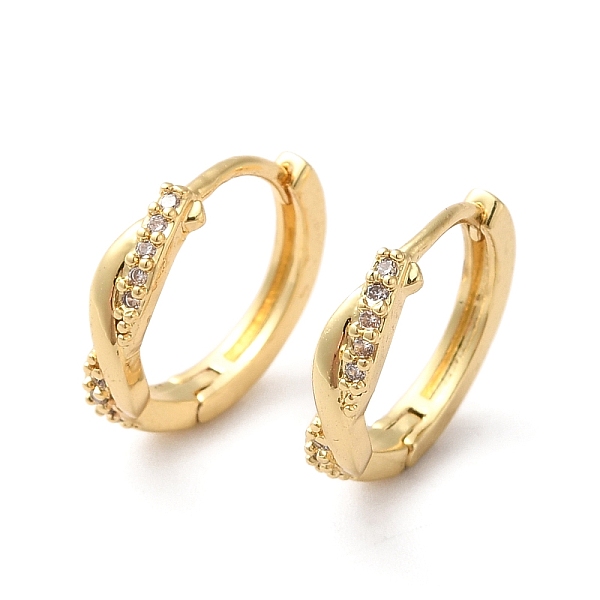 

PandaHall Clear Cubic Zirconia Twist Hoop Earrings, Brass Jewelry for Women, Real 18K Gold Plated, 13x14.5x3mm, Pin: 0.8mm Cubic Zirconia