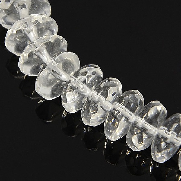 

PandaHall Synthetic Quartz Crystal Beads Strands, Faceted, Rondelle, Clear, 6x3mm, Hole: 1mm, about 108pcs/strand, 14.5 inch Quartz Crystal...