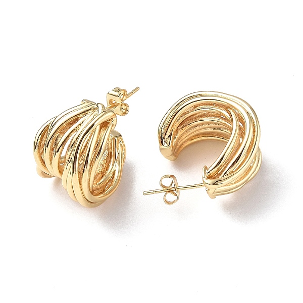 

PandaHall Brass Thick C-shape Stud Earrings for Women, Real 18K Gold Plated, 20x20x14mm, Pin: 0.8mm Brass Arch