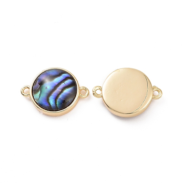 

PandaHall Brass Connector Charms, with Paua Shell, Flat Round Links, Real 18K Gold Plated, 13.5x10x3mm, Hole: 1mm Paua Shell Flat Round