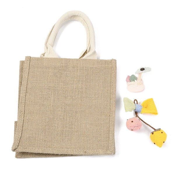 

PandaHall Jute Bag, with Cloth Decoration and Handles, Gifts Bags, Rectangle, Dark Khaki, 35cm, 23x21x15.5cm, Fold: 23x21x1.3cm Jute None