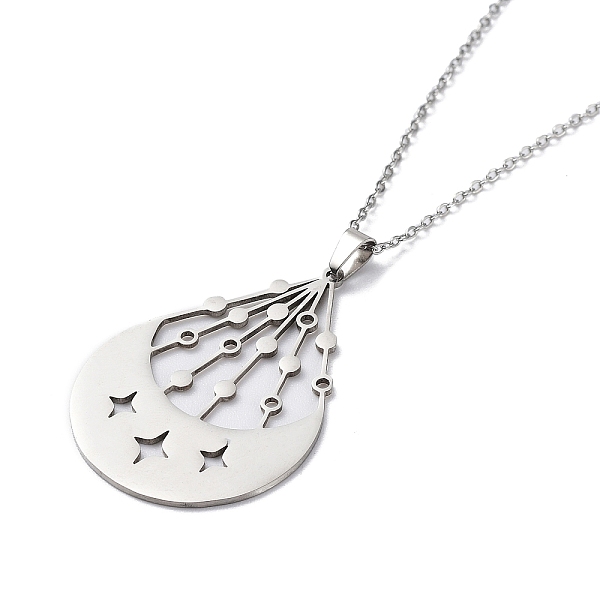 201 Stainless Steel Moon With Star Pendant Necklace With Cable Chains
