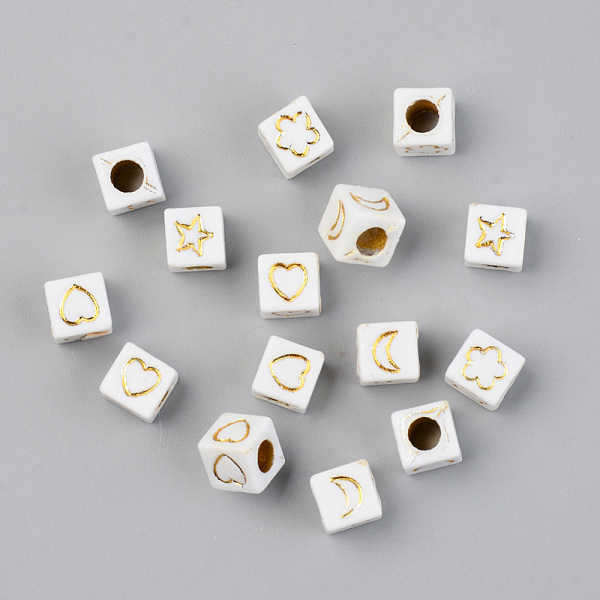

PandaHall Vacuum Plating Acrylic Beads, Opaque, Cube with Mixed Shaped, White, Golden Plated, 6x6x6mm, Hole: 3mm, 2900pcs/500g Acrylic Cube...
