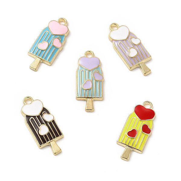 

PandaHall Summer Theme Alloy Enamel Pendants, Ice Sucker with Heart Charms, Golden, Mixed Color, 24x10x3mm, Hole: 1.8mm Alloy+Enamel Food..., Multicolor