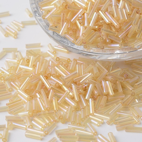 

PandaHall Transparent Colours Rainbow Plated Glass Bugle Beads, Round Hole, Bisque, 6~7x1.5~2mm, Hole: 0.5mm, about 12500pcs/bag Glass..., Orange
