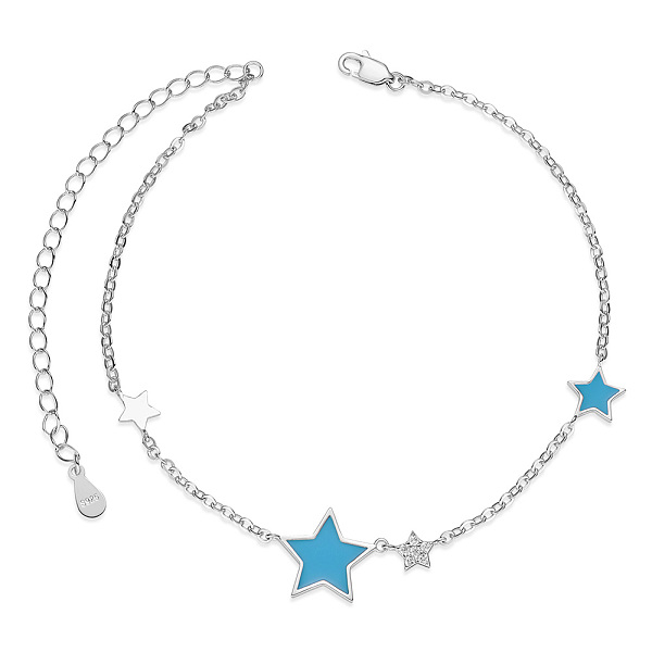 

PandaHall SHEGRACE 925 Sterling Silver Link Anklets, with Grade AAA Cubic Zirconia and Epoxy Resin, Star, Sky Blue, 8-1/4 inch(21cm)...