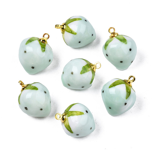 

PandaHall Handmade Porcelain Pendants, with Golden Plated Brass Findings, Famille Rose Style, 3D Strawberry, Light Blue, 18~20x13.5~15mm...