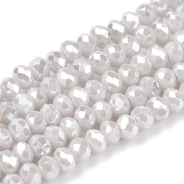 

PandaHall Electroplate Glass Beads Strands, Pearl Luster Plated, Faceted, Rondelle, Gainsboro, 2.5x2mm, Hole: 0.4mm, about 150~170pcs/strand..., Gray