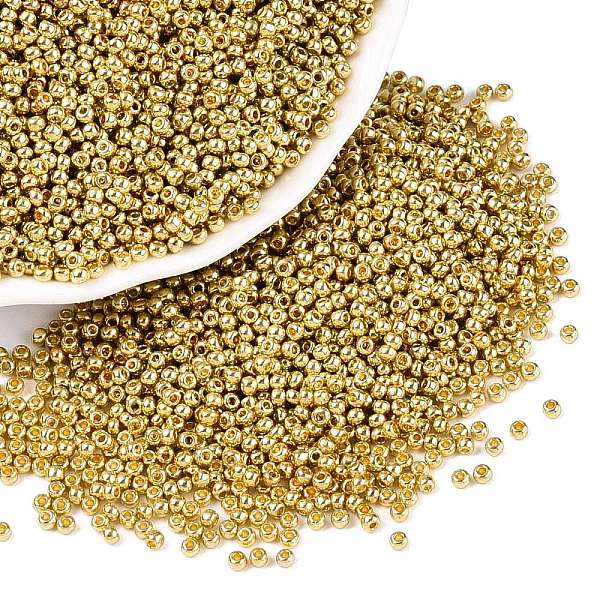 11/0 Grade A Dyed Glass Seed Beads, Round, Goldenrod, 2.3x1.5mm, Hole: 1mm, about 5300pcs/50g