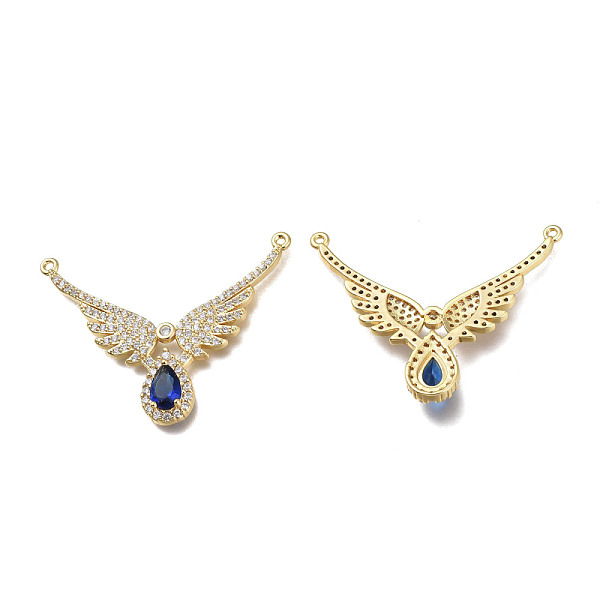 

PandaHall Brass Micro Pave Clear Cubic Zirconia Links, Wing, Real 18K Gold Plated, Blue, 37~42x32~37x5mm, Hole: 1mm Brass+Cubic Zirconia...