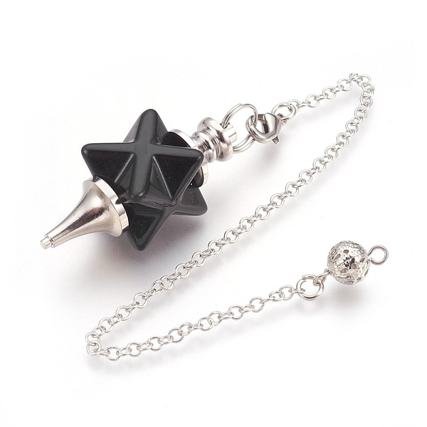 

PandaHall Natural Black Agate Dowsing Pendulums, with Platinum Tone Brass Findings, Merkaba Star, 235mm, Hole: 2mm Black Agate Merkaba Star...