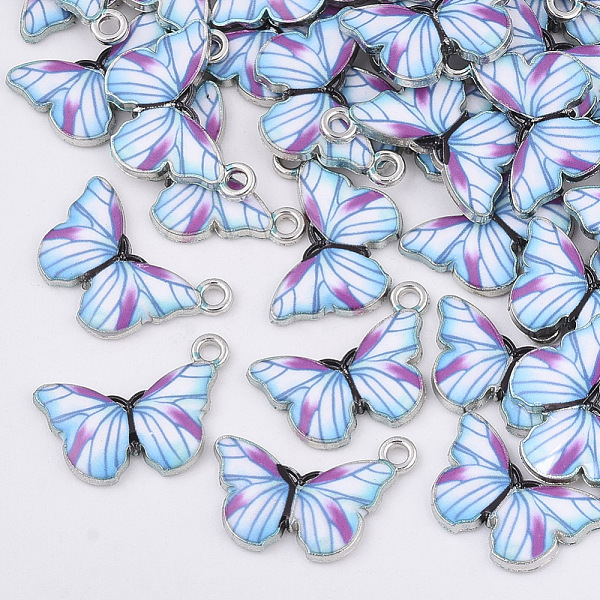 

PandaHall Printed Alloy Pendants, with Enamel, Butterfly, Platinum, Colorful, 13.5x20x2mm, Hole: 1.6mm Alloy+Enamel Butterfly