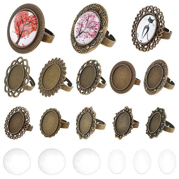 

PandaHall SUNNYCLUE DIY Blank Dome Finger Rings Making Kit, Including Bowknot & Flower & Oval Adjustable Alloy Ring Settings, Glass...
