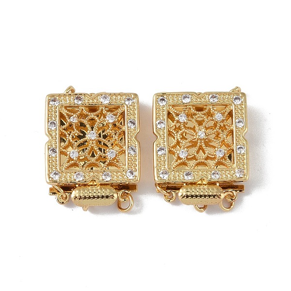 

PandaHall Rack Plating Brass Micro Pave Clear Cubic Zirconia Box Clasps, 2-Strand, 4-Hole, Square, Real 18K Gold Plated, 24.5x19.5x7.5mm...