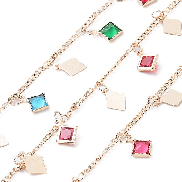 

PandaHall Handmade Brass Curb Chains, with Colorful Cubic Zirconia Rhombus Charms, Soldered, with Spool, Golden, 2x1.5x0.5mm, about 16.40...