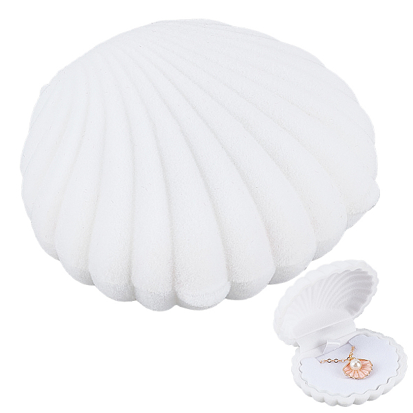 SUNNYCLUE 3Pcs White Shell Shaped Jewelry Box Velvet Shells Earring Storage Case Ocean Sea Beach Seashell Decorative Plate Ring Necklace...