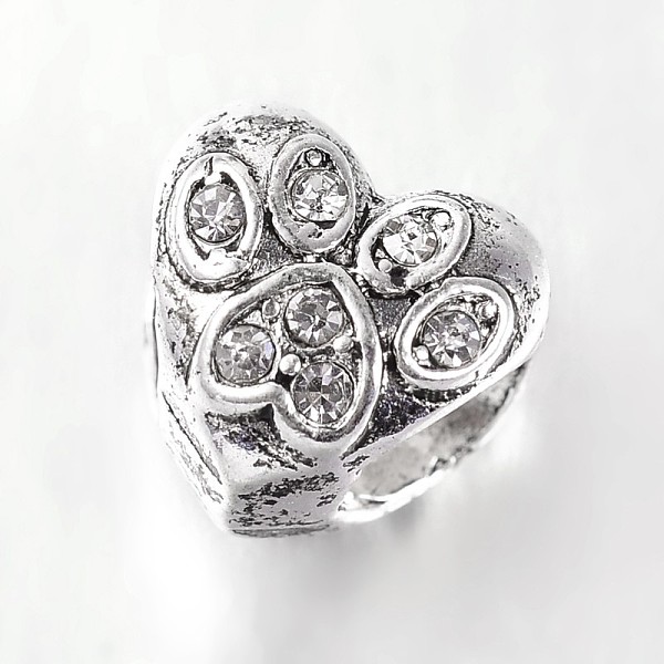 

PandaHall Antique Silver Tone Alloy Rhinestone European Beads, Heart Large Hole Beads, Crystal, 9.5x10.5x9mm, Hole: 5mm Alloy+Rhinestone..., Clear