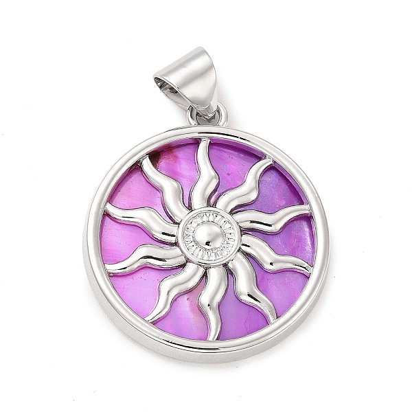 

PandaHall Alloy Enamel Pendants, Flat Round with Sun Charm, Platinum, Violet, 37.5x33x4.5mm, Hole: 8.5x7.5mm Alloy+Enamel Flat Round Purple