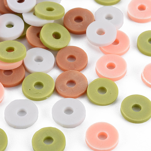 

PandaHall 4 Colors Handmade Polymer Clay Beads, Heishi Beads, Disc/Flat Round, Yellow Green & Light Salmon & Camel & White, 8x0.5~1.5mm...