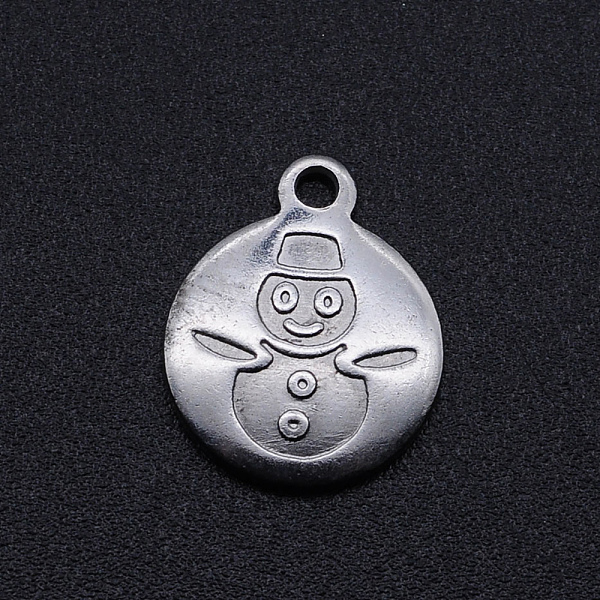 

PandaHall 201 Stainless Steel Charms, Christmas Theme, Flat Round with Snowman, Stainless Steel Color, 14x12x1.5mm, Hole: 1.6mm 201...