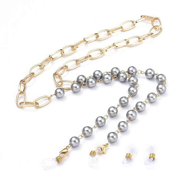 

PandaHall Aluminium Eyeglasses Chains, Neck Strap for Eyeglasses, with Shell Pearl Beads, 304 Stainless Steel Lobster Claw Clasps and Rubber..., Gray