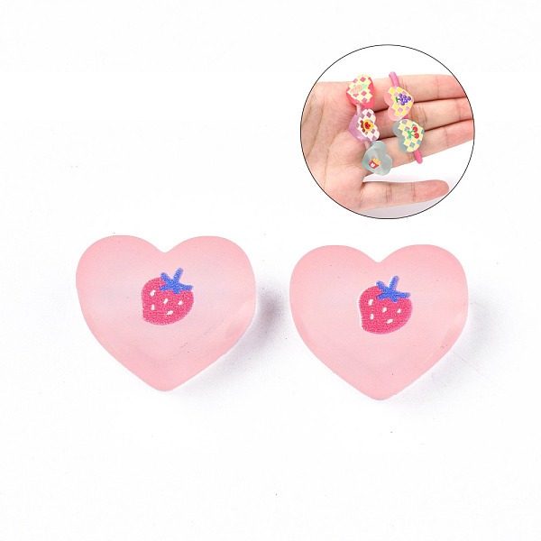 

PandaHall Transparent Printed Acrylic Beads, for Hair Rope DIY, Large Hole Beads, Rubberized Style, Heart with Strawberry Pattern, Pink...