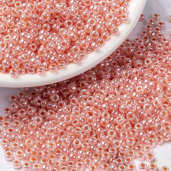 

PandaHall MIYUKI Round Rocailles Beads, Japanese Seed Beads, (RR539) Salmon Ceylon, 8/0, 3mm, Hole: 1mm, about 2111~2277pcs/50g Glass Pink