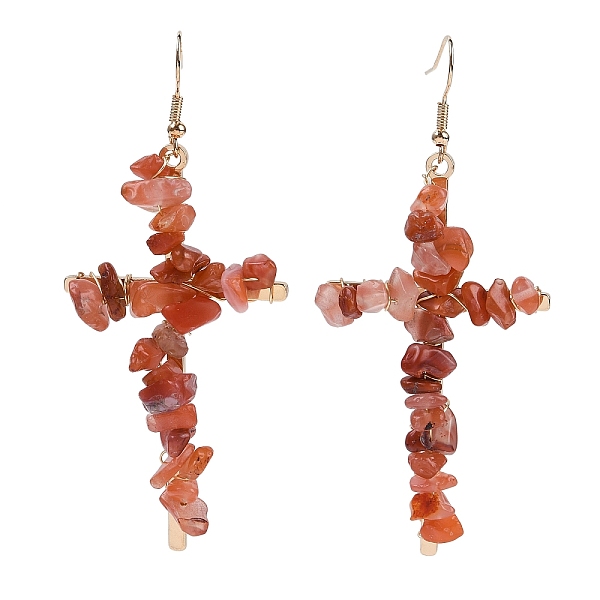 Natural Carnelian Cross Dangle Earrings