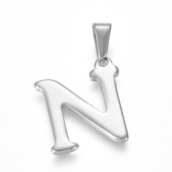 

PandaHall 304 Stainless Steel Pendants, Stainless Steel Color, Initial Letter.N, 20x18x1.8mm, Hole: 3x7mm 304 Stainless Steel Letter N